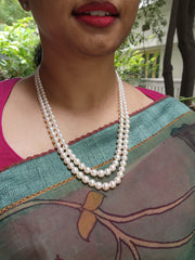 Two Line Fresh Water Pearls-Silver Neckpiece-House of Taamara-House of Taamara