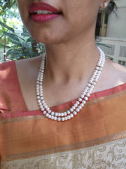 Two Line Fresh Water Pearls-Silver Neckpiece-House of Taamara-House of Taamara