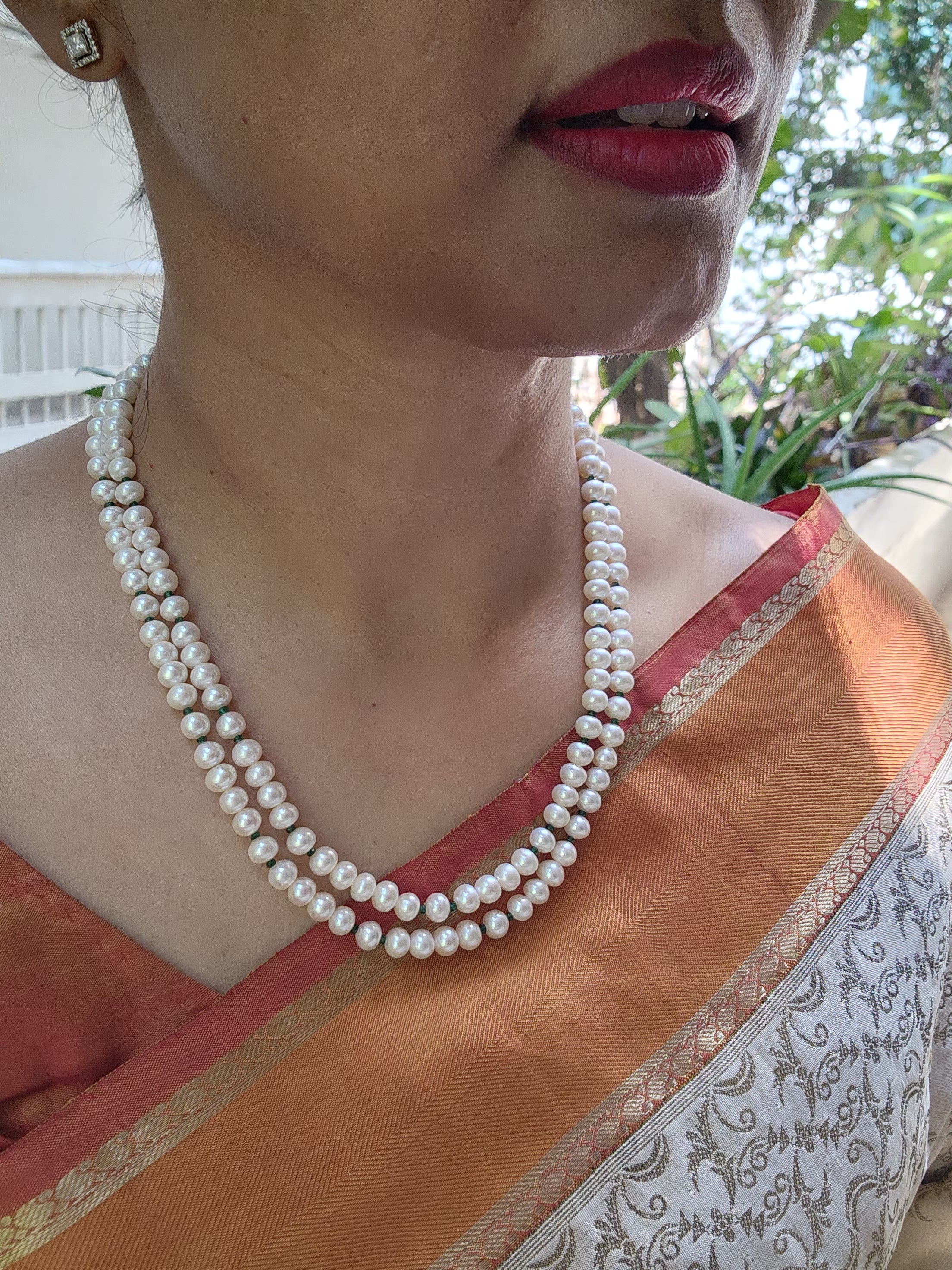 Two Line Fresh Water Pearls-Silver Neckpiece-House of Taamara-House of Taamara