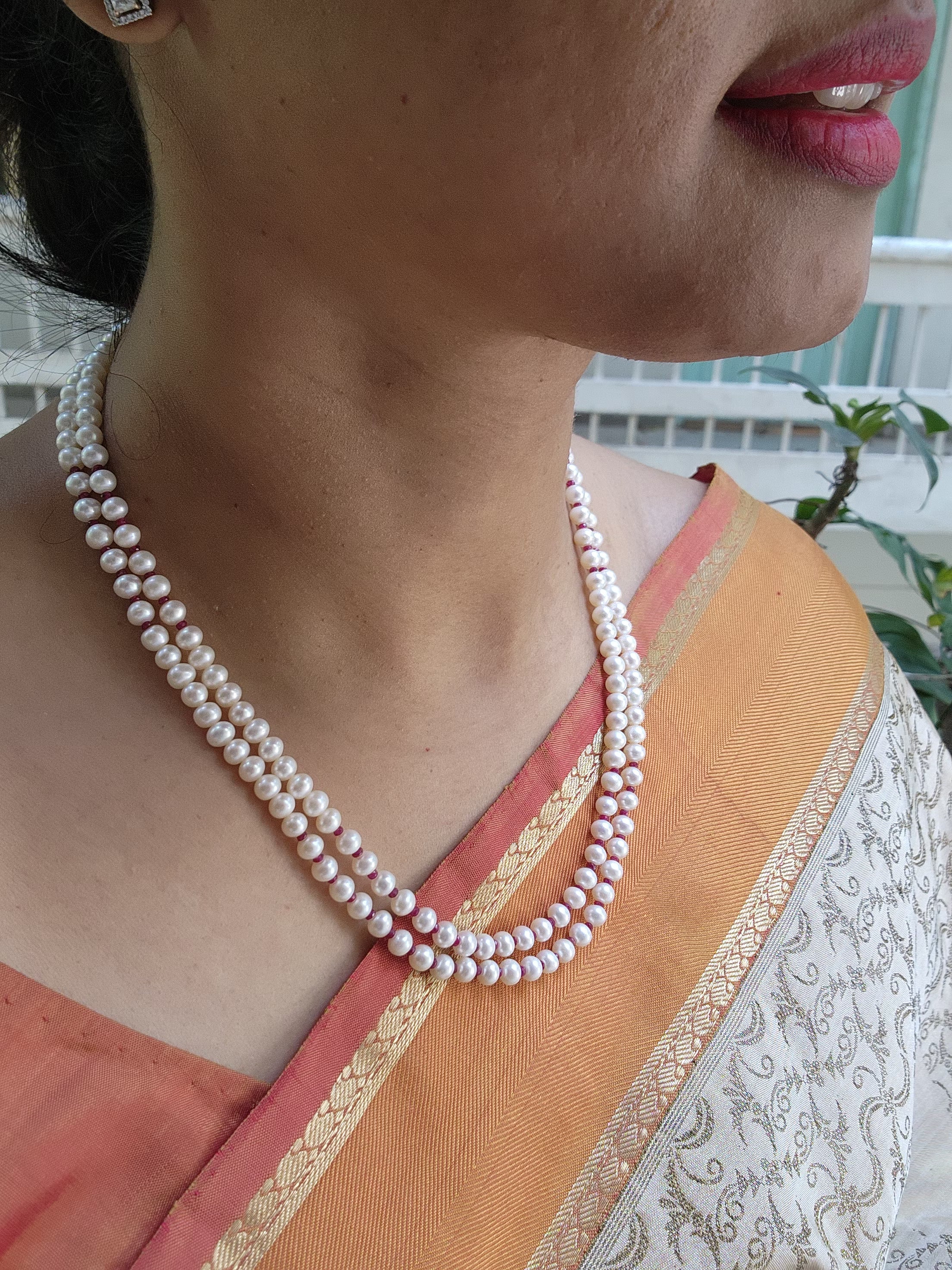 Two Line Fresh Water Pearls-Silver Neckpiece-House of Taamara-House of Taamara