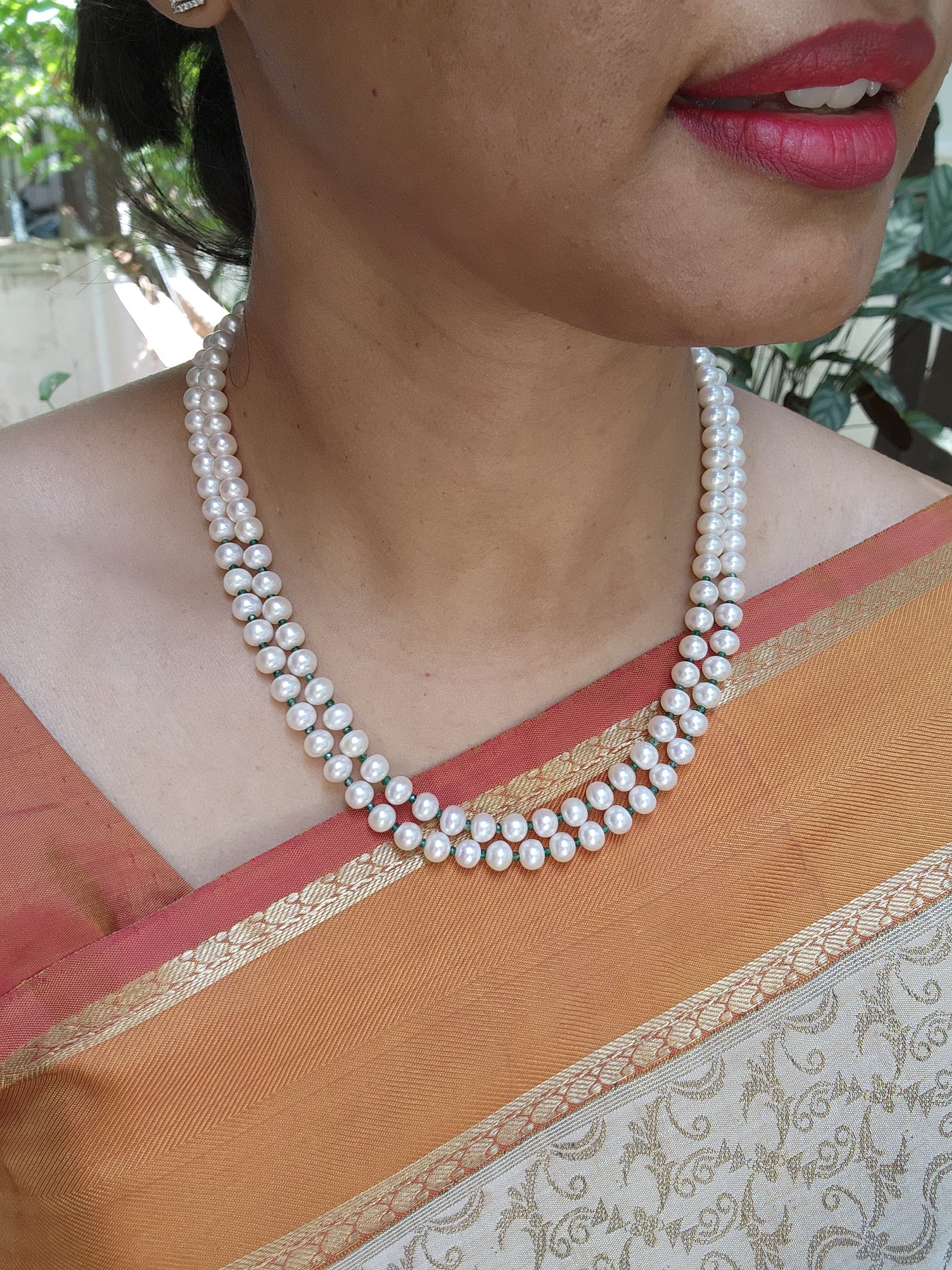 Two Line Fresh Water Pearls-Silver Neckpiece-House of Taamara-House of Taamara
