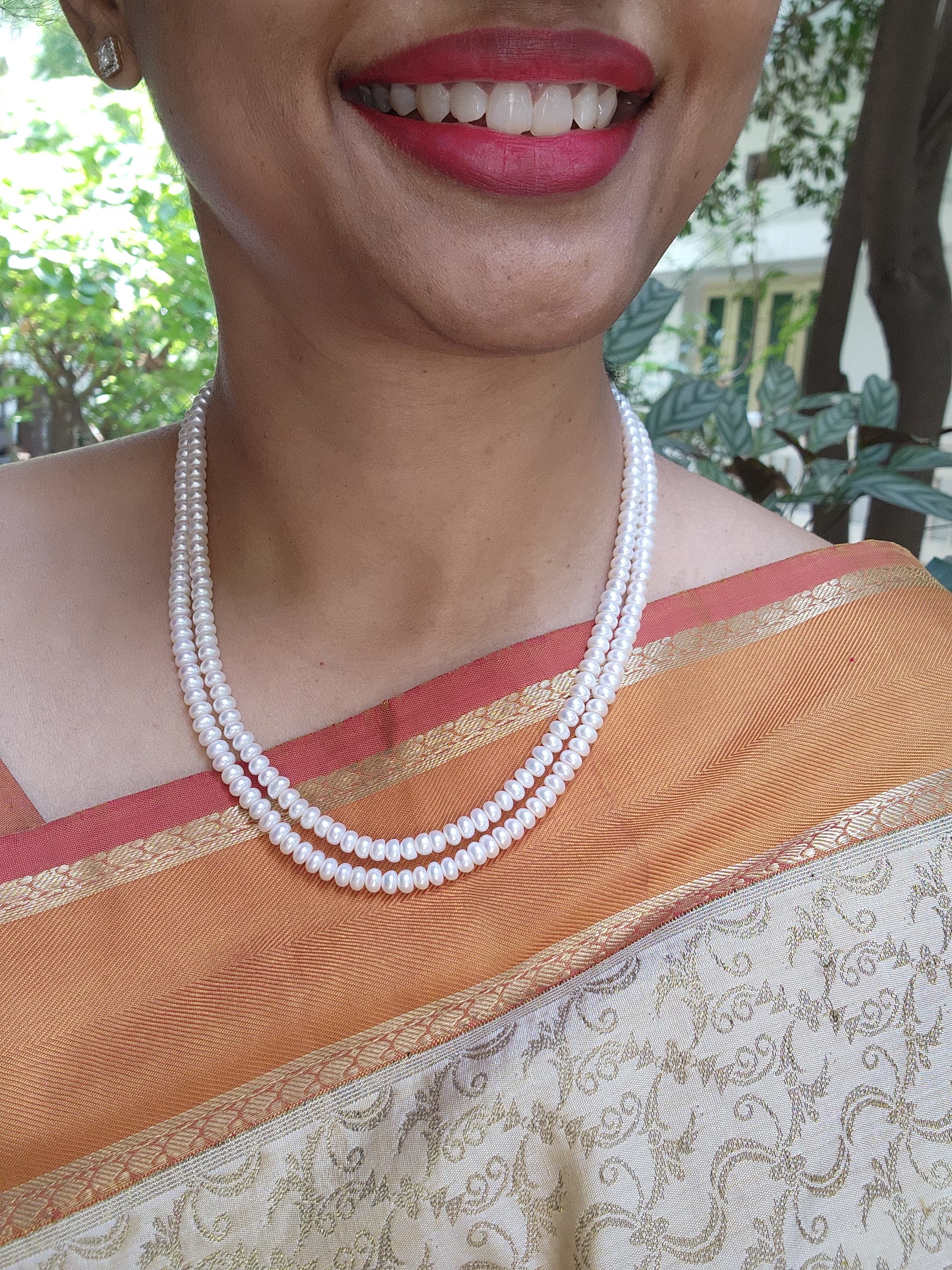 Two Line Fresh Water Pearls-Silver Neckpiece-House of Taamara-House of Taamara