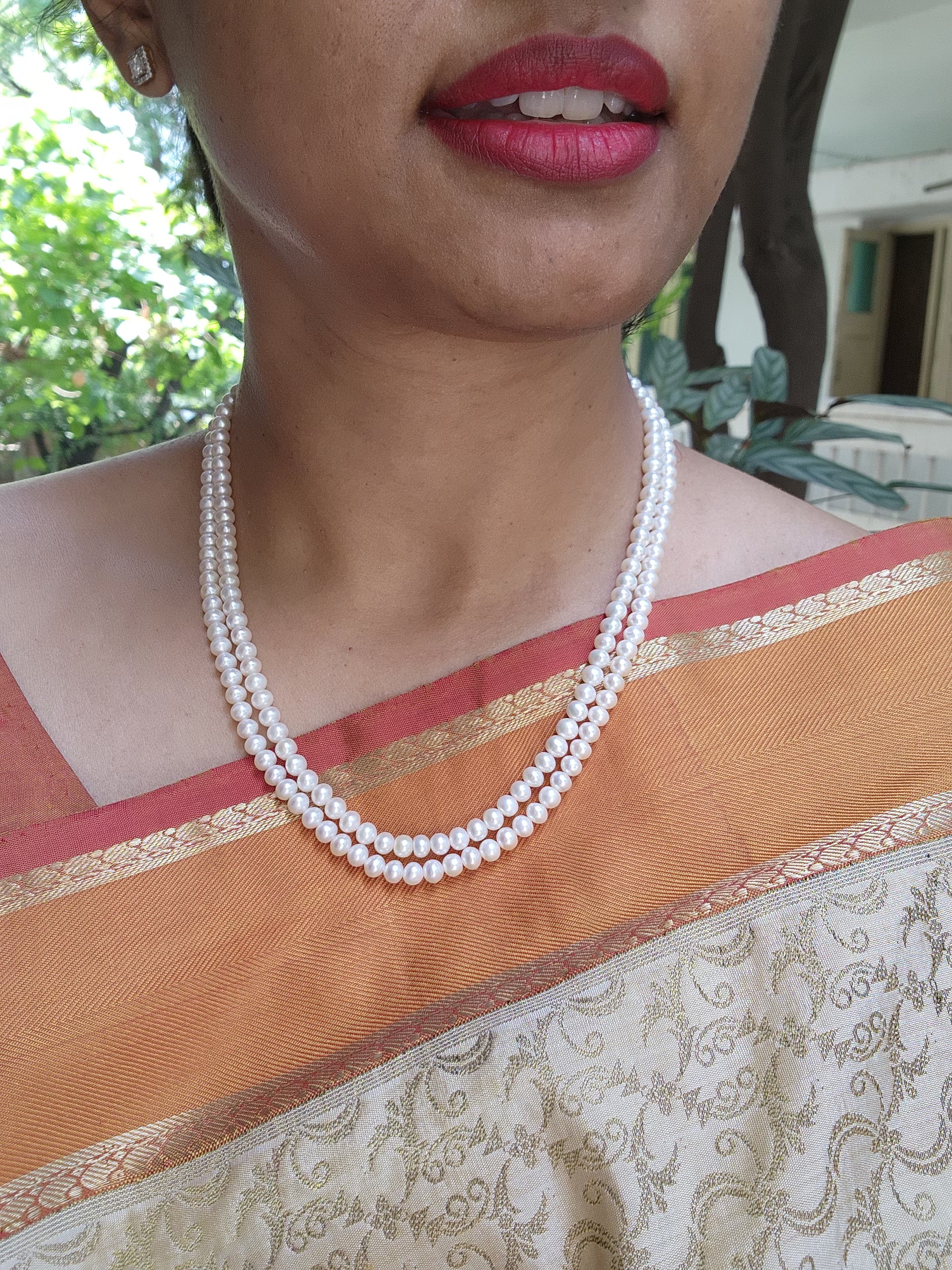 Two Line Fresh Water Pearls-Silver Neckpiece-House of Taamara-House of Taamara