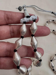 Two line dholki beads necklace-Silver Neckpiece-CI-House of Taamara