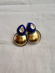 Two tone blue lapiz kundan inlay earrings-Earrings-CI-House of Taamara