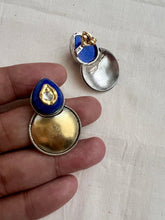 Two tone blue lapiz kundan inlay earrings-Earrings-CI-House of Taamara