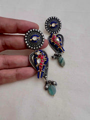 Two tone hangings with kundan bird-Earrings-CI-House of Taamara