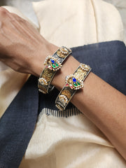 Two tone kundan motif bangles, PAIR-Silver Bracelet-CI-House of Taamara