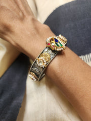 Two tone kundan motif bangles, PAIR-Silver Bracelet-CI-House of Taamara