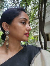 Two tone long hangings with kundan bird-Earrings-CI-House of Taamara