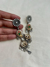 Two tone long hangings with kundan bird-Earrings-CI-House of Taamara