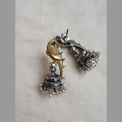 Two tone peacock jhumkas with pearls-Earrings-CI-House of Taamara