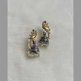 Two tone peacock jhumkas with pearls-Earrings-CI-House of Taamara