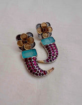 Two tone pink kemp flower earrings and calcedony stone-Earrings-CI-House of Taamara
