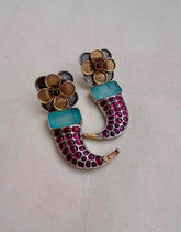 Two tone pink kemp flower earrings and calcedony stone-Earrings-CI-House of Taamara