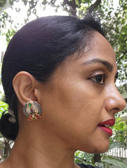 Two tone studs with lotus motif-Earrings-CI-House of Taamara