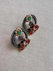 Two tone studs with lotus motif-Earrings-CI-House of Taamara