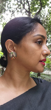 Two tone studs with lotus motif-Earrings-CI-House of Taamara