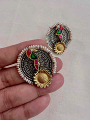 Two tone studs with peacock motif-Earrings-CI-House of Taamara