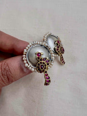 Two tone studs with peacock motif-Earrings-CI-House of Taamara