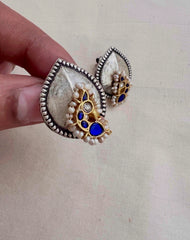 Two tone studs with peacock motif-Earrings-CI-House of Taamara