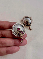 Two tone studs with peacock motif-Earrings-CI-House of Taamara