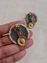 Two tone studs with peacock motif-Earrings-CI-House of Taamara