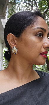 Two tone studs with peacock motif-Earrings-CI-House of Taamara