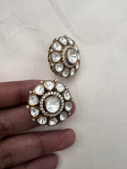 Uncut & zircon round studds-Earrings-PL-House of Taamara