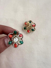 Victorian moissanite studs with corals, green onyx & CZ stones-Earrings-CI-House of Taamara