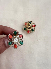 Victorian moissanite studs with corals, green onyx & CZ stones-Earrings-CI-House of Taamara