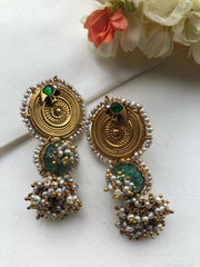 Vintage style eaarings with green kundan-Earrings-PL-House of Taamara