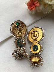 Vintage style eaarings with green kundan-Earrings-PL-House of Taamara
