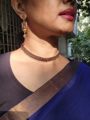 Vintage style gold polish kemp pink and blue choker with pearls, SET-Silver Neckpiece-CI-House of Taamara