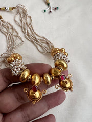 Vintage style gundus with ruby and pearls-Silver Neckpiece-PL-House of Taamara