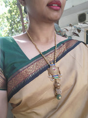 Vintage style kundan & antique bead long pendant with mohan mala-Silver Neckpiece-PL-House of Taamara