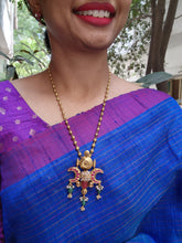 Vintage style ruby kundan chand pendant with gundu beads chain-Silver Neckpiece-pl-House of Taamara