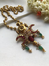 Vintage style ruby kundan chand pendant with gundu beads chain-Silver Neckpiece-pl-House of Taamara