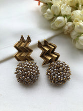 W with pearl bunch earrings-Earrings-PL-House of Taamara