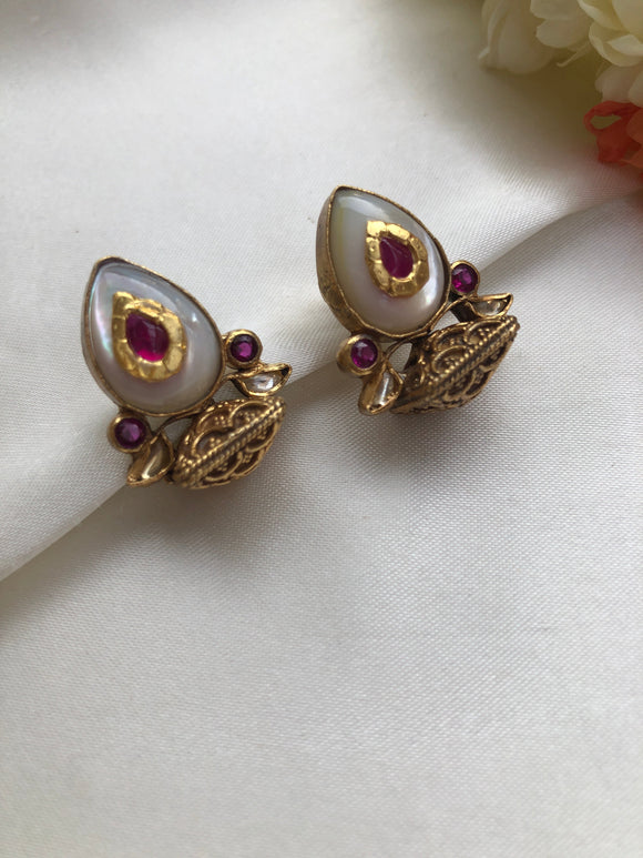 White agate antique polish earrings-Earrings-PL-House of Taamara