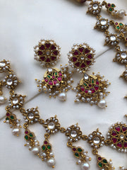 White round kundan hangings maatapatti with earrings , SET-Silver Neckpiece-PL-House of Taamara