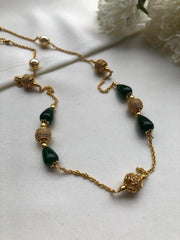 Zircon beads & green beads with pearls chain-Silver Neckpiece-PL-House of Taamara