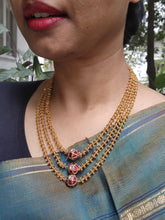 Tussi chain 3 layered with ruby kundan mala