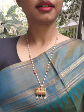 Antique box pendant with pearls and coral mala