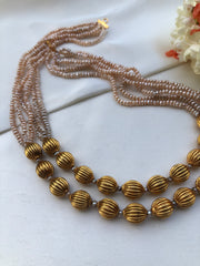 2 line Antique style pearls with beads mala-Silver Neckpiece-PL-House of Taamara