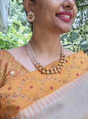 2 line Antique style pearls with beads mala-Silver Neckpiece-PL-House of Taamara