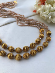 2 line Antique style pearls with beads mala-Silver Neckpiece-PL-House of Taamara