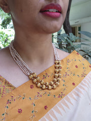 2 line Antique style pearls with beads mala-Silver Neckpiece-PL-House of Taamara