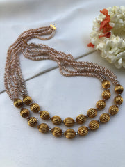 2 line Antique style pearls with beads mala-Silver Neckpiece-PL-House of Taamara