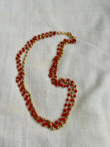 2 line coral and 1 gold beads chain-Silver Neckpiece-CI-House of Taamara